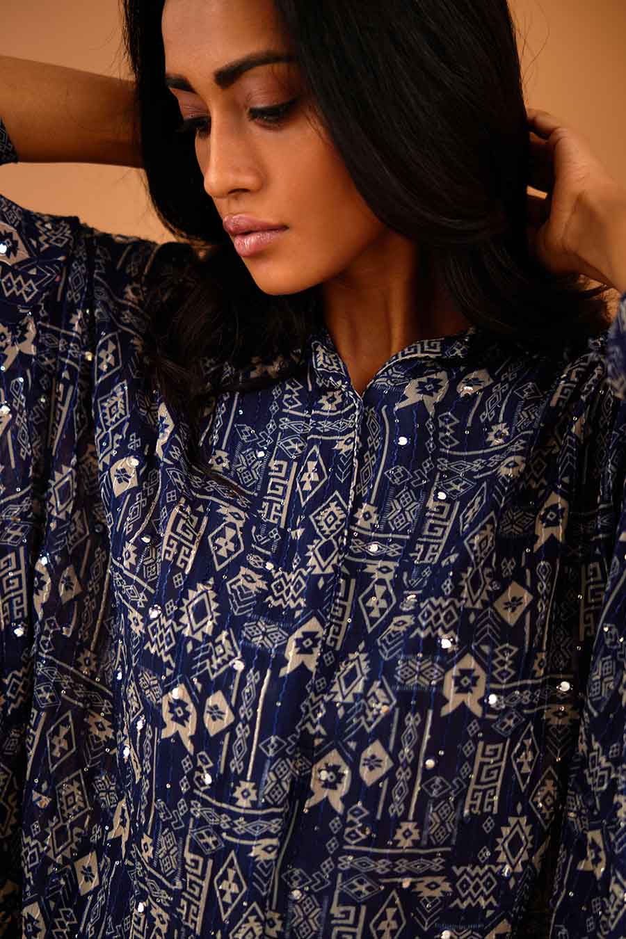 Blue Mirror Work MJ Shirt & Pant Set