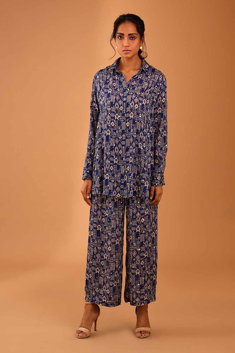 Blue Mirror Work Shirt & Pant Set