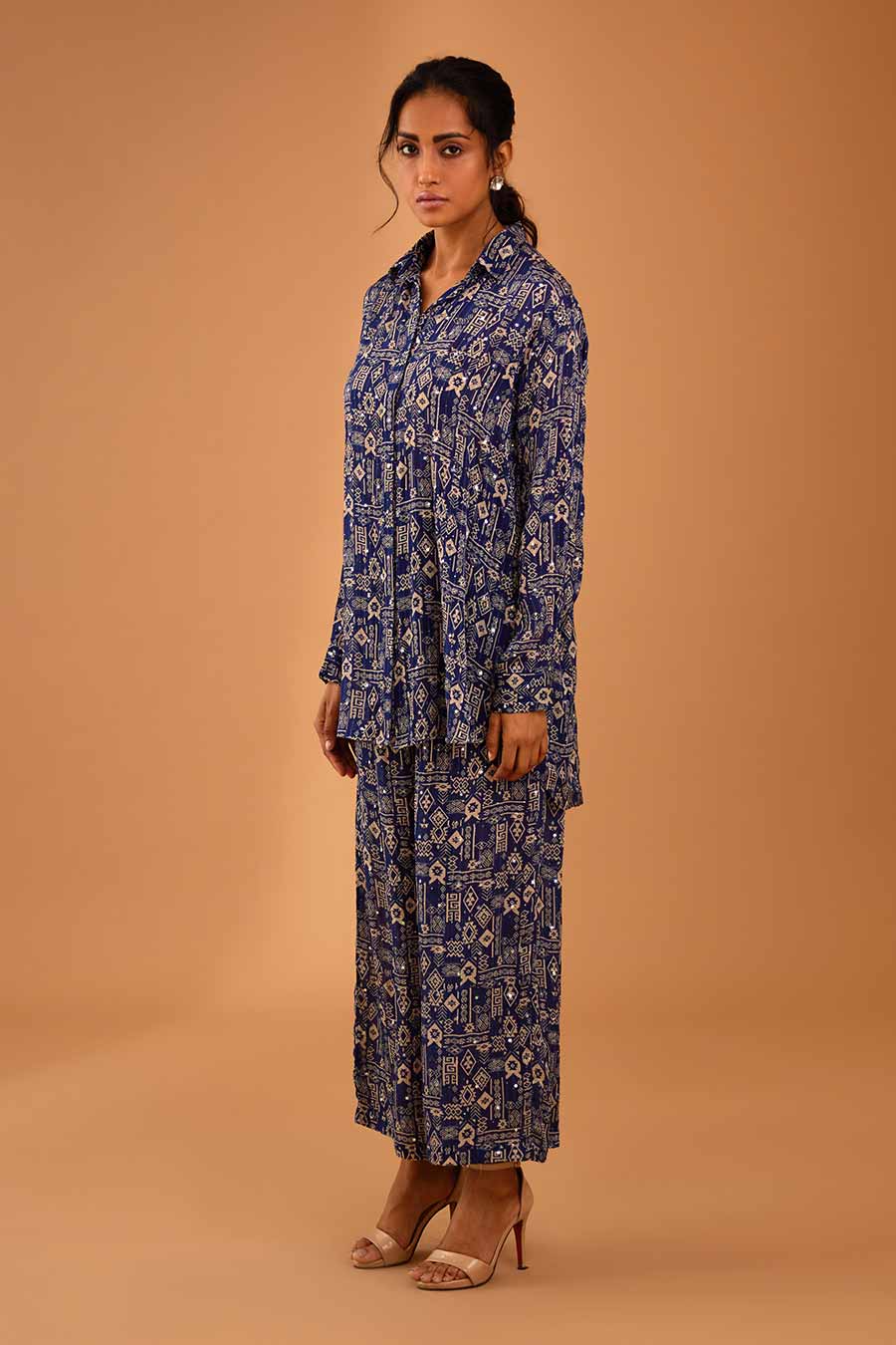 Blue Mirror Work Shirt & Pant Set