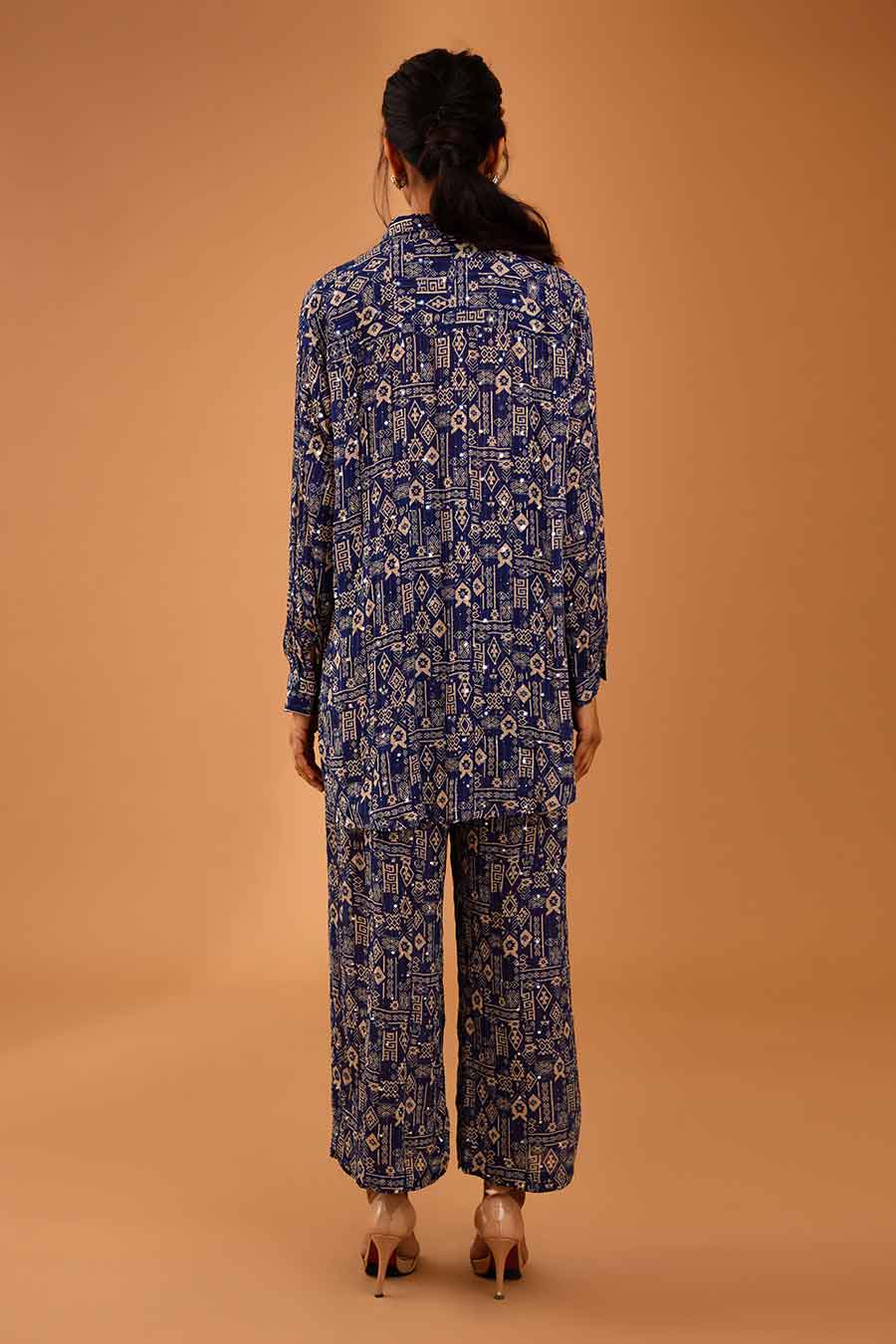 Blue Mirror Work Shirt & Pant Set