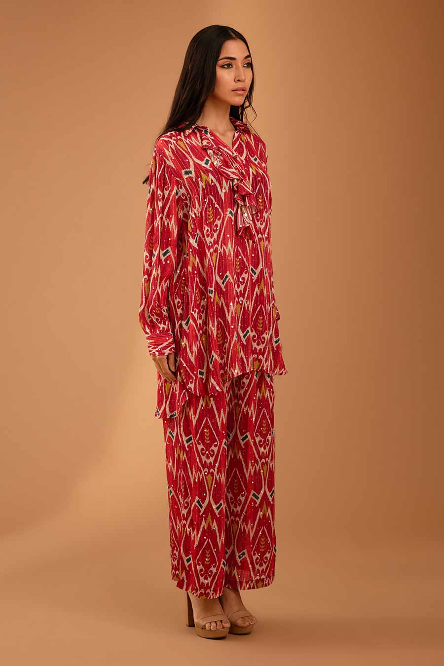 Red Mirror Work Bella Shirt & Pant Set