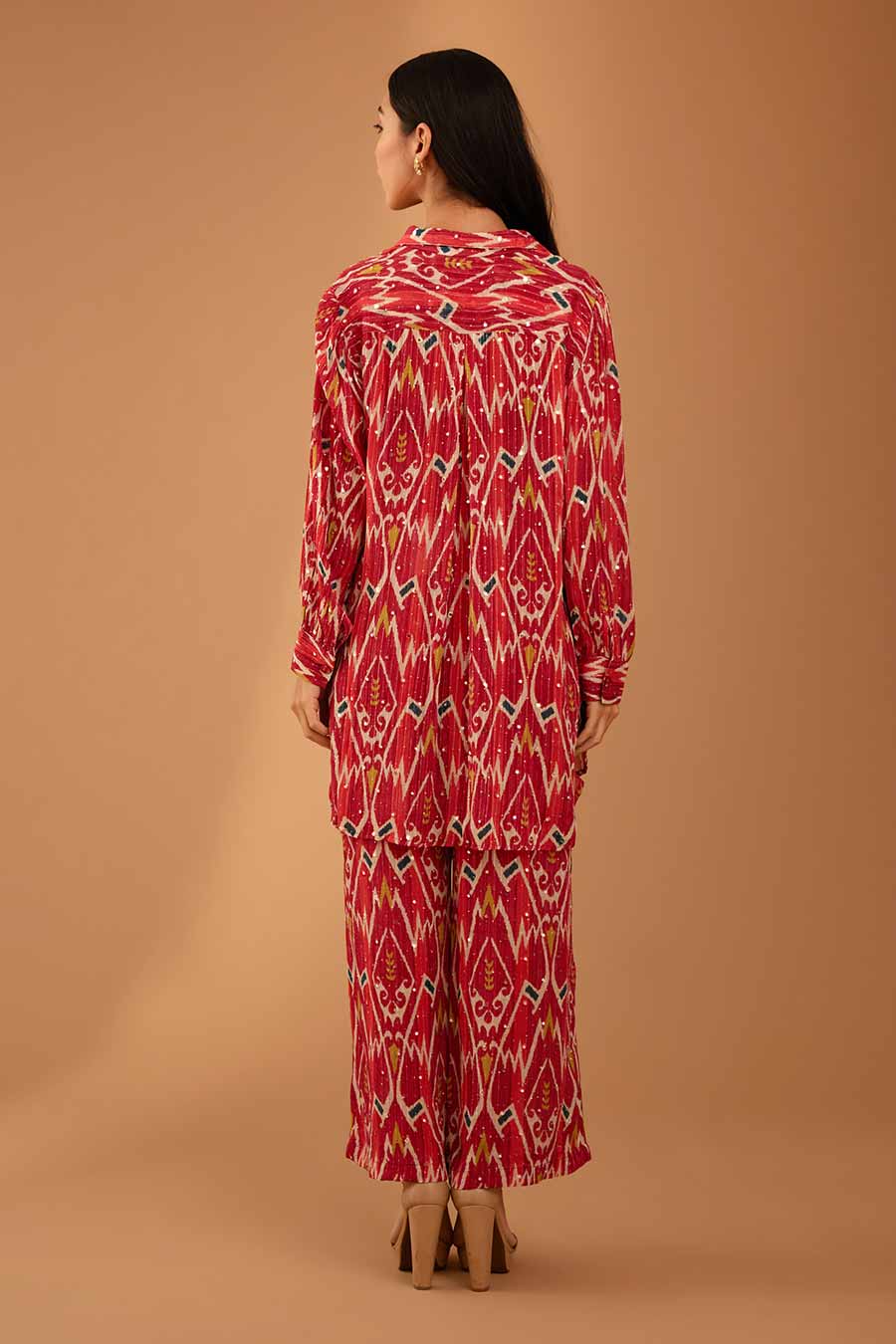Red Mirror Work Bella Shirt & Pant Set