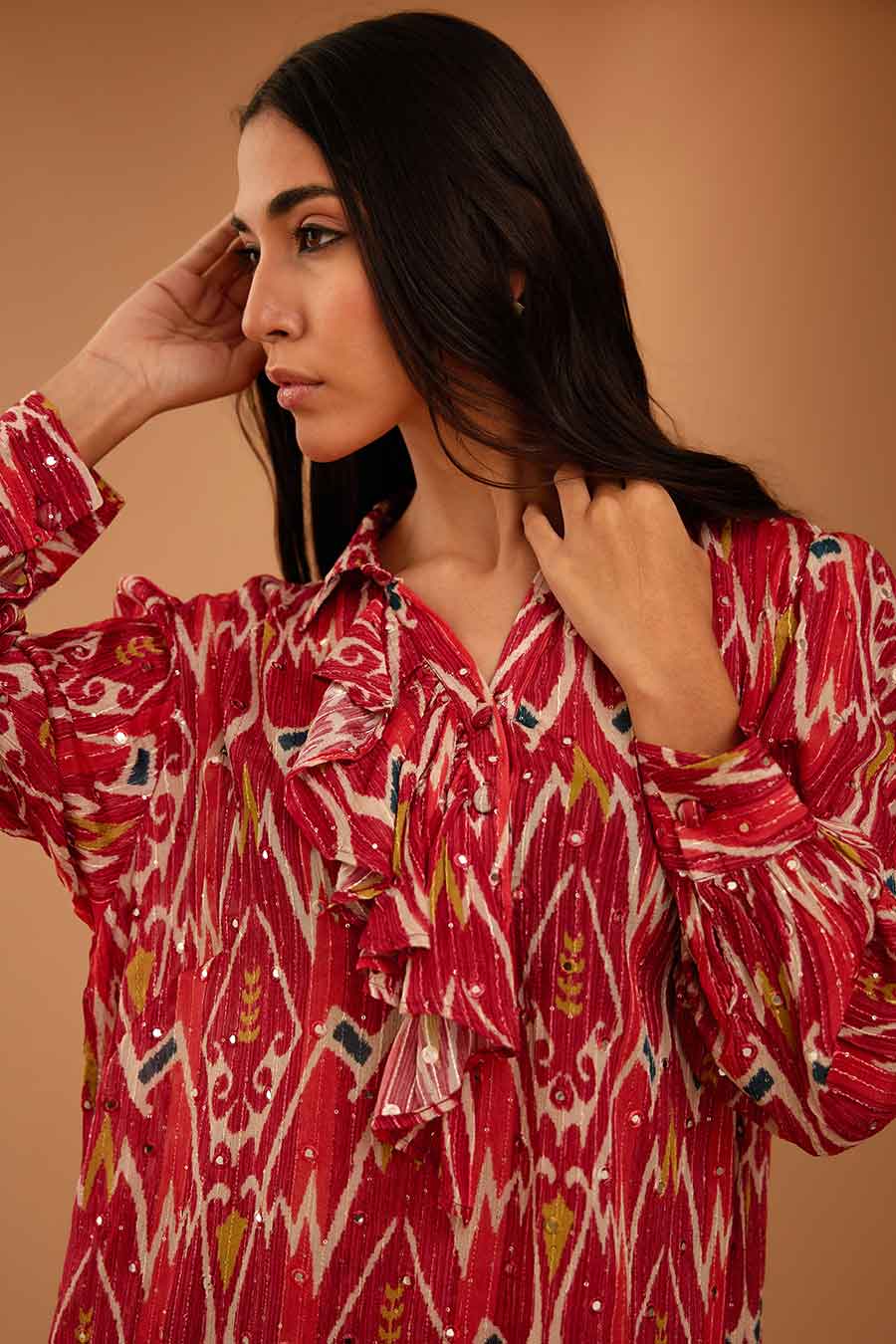 Red Mirror Work Bella Shirt & Pant Set