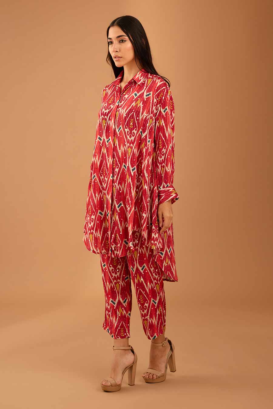 Red Mirror Work Indie Shirt & Pant Set