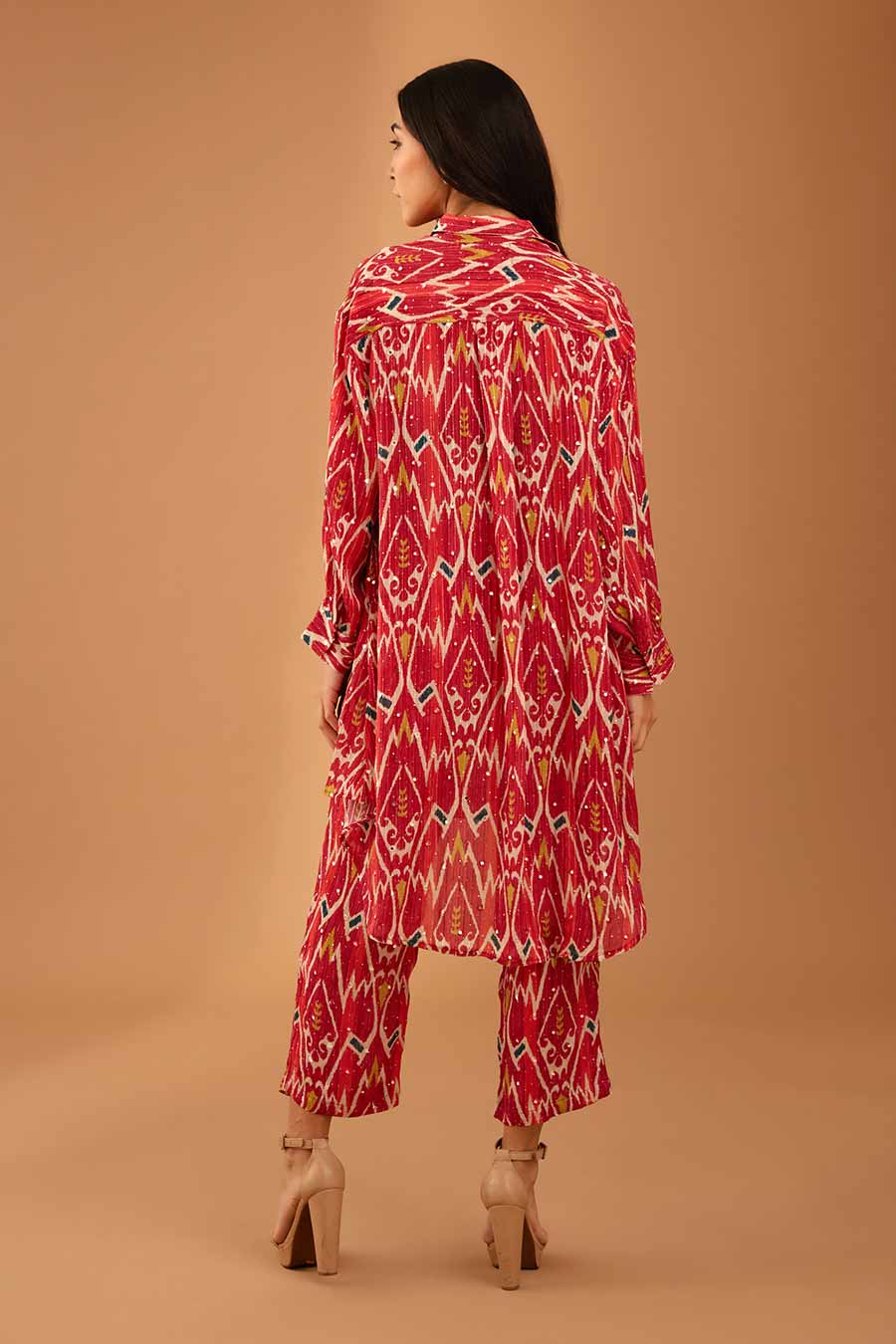 Red Mirror Work Indie Shirt & Pant Set