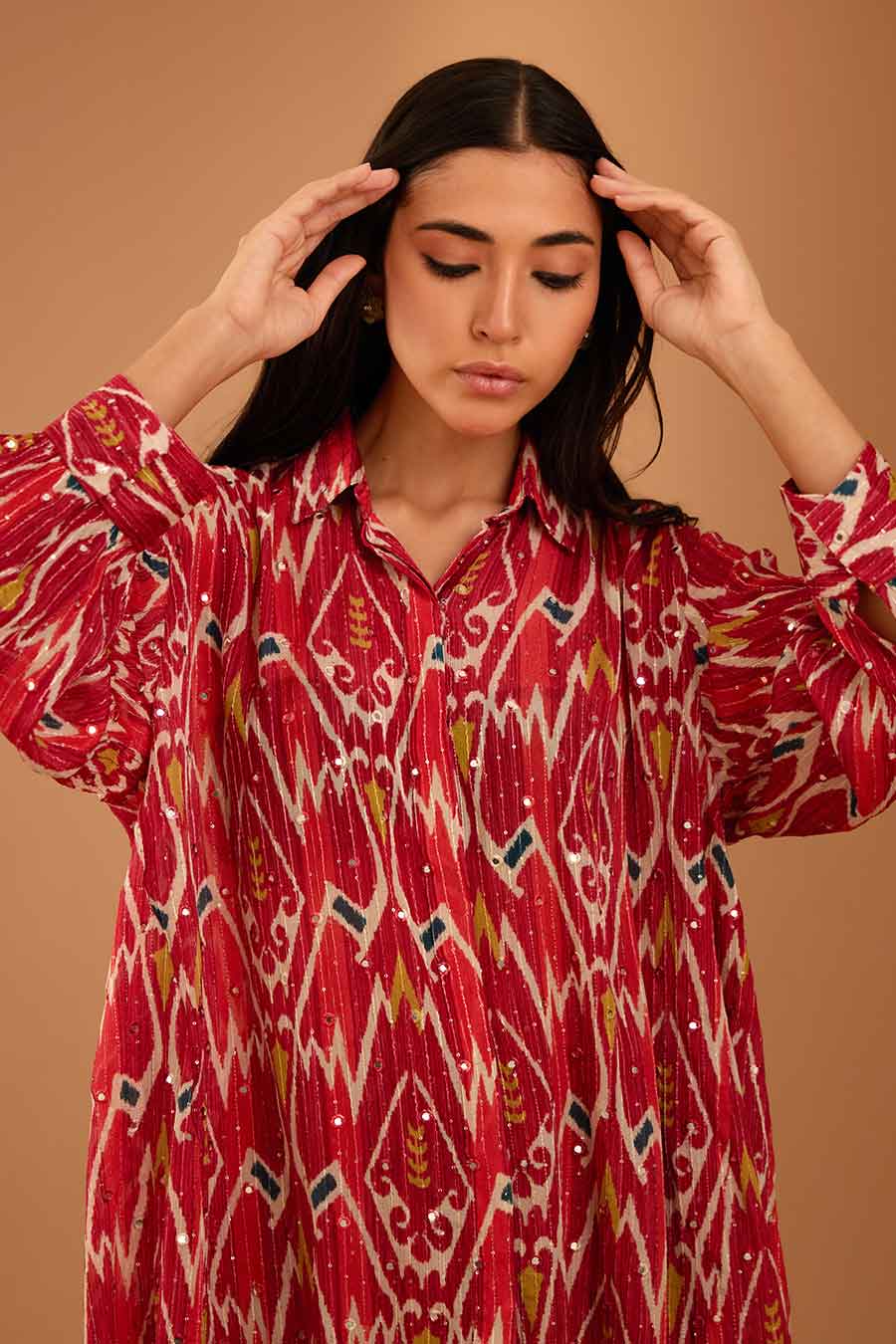 Red Mirror Work Indie Shirt & Pant Set