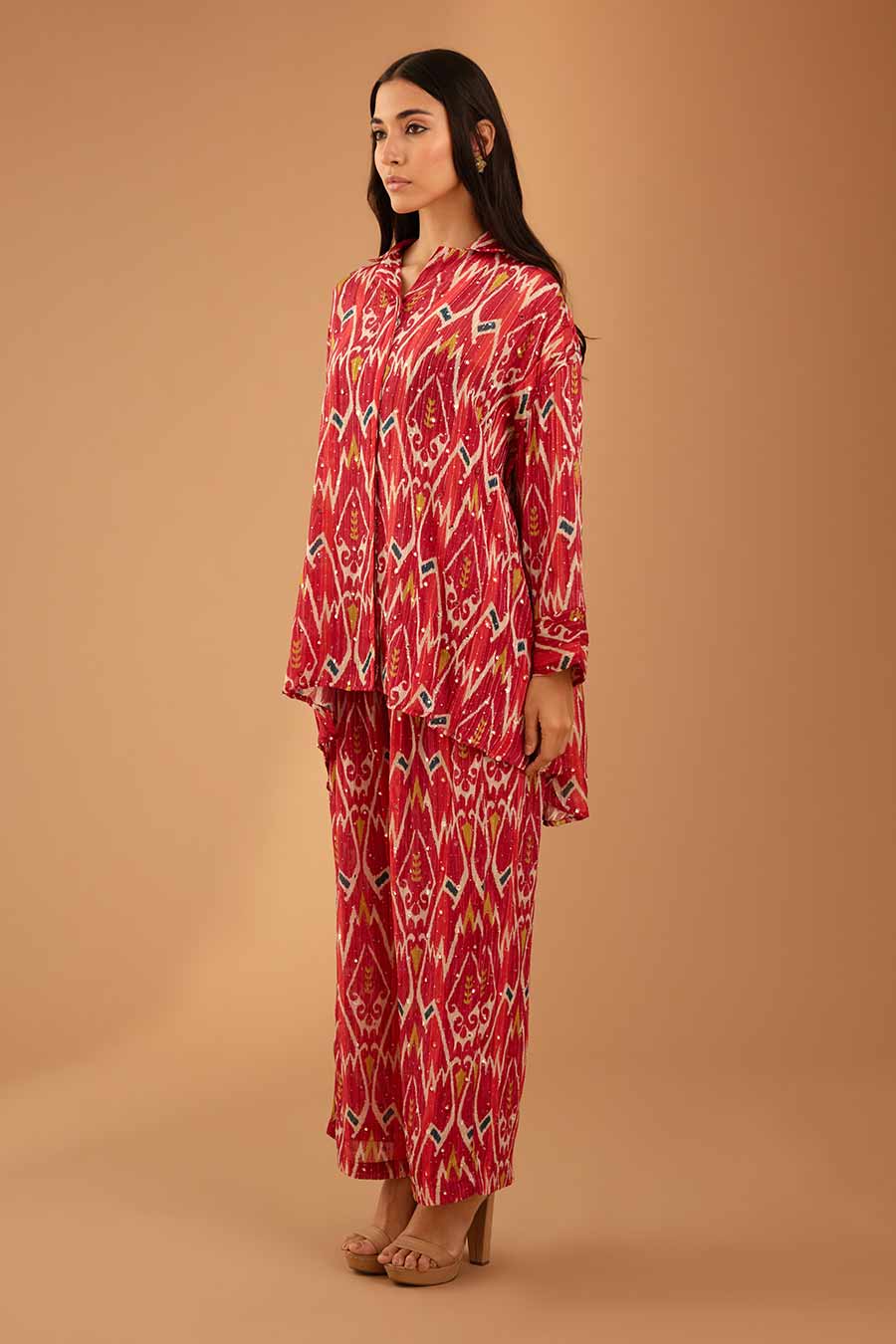 Red Mirror Work MJ Shirt & Pant Set