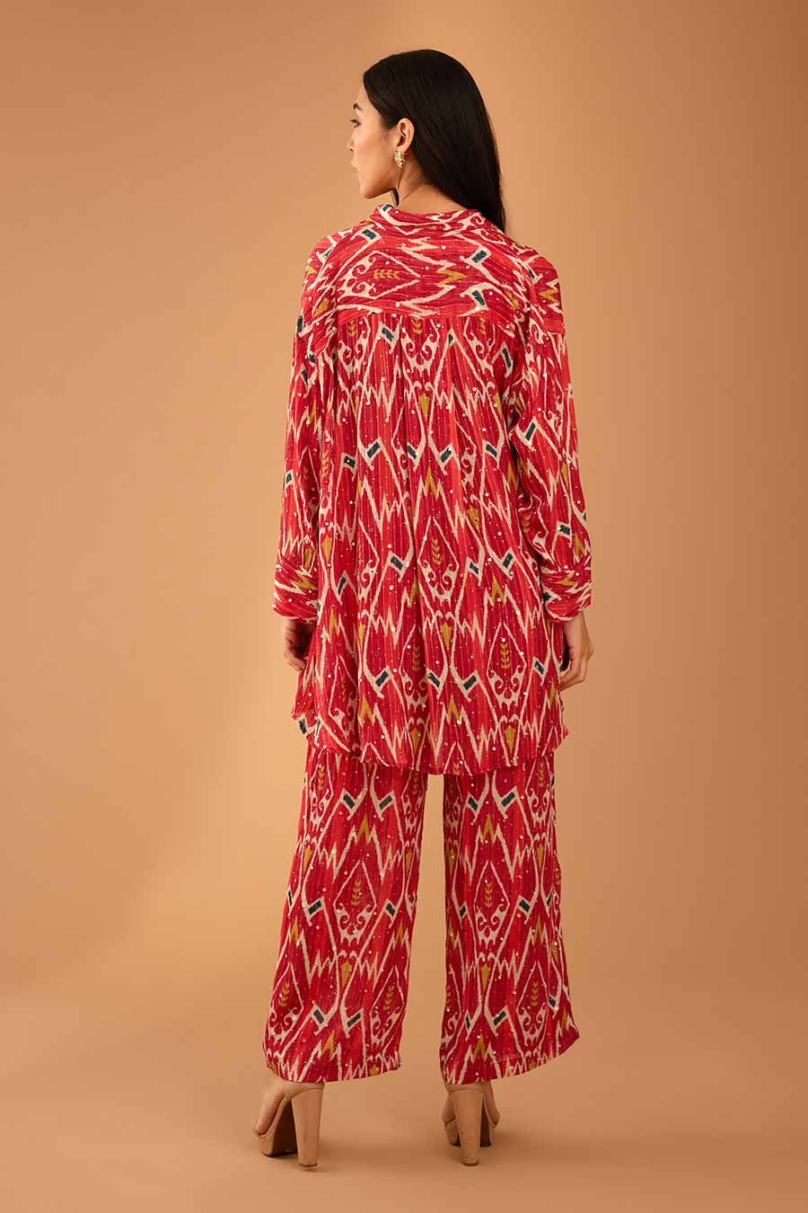 Red Mirror Work MJ Shirt & Pant Set