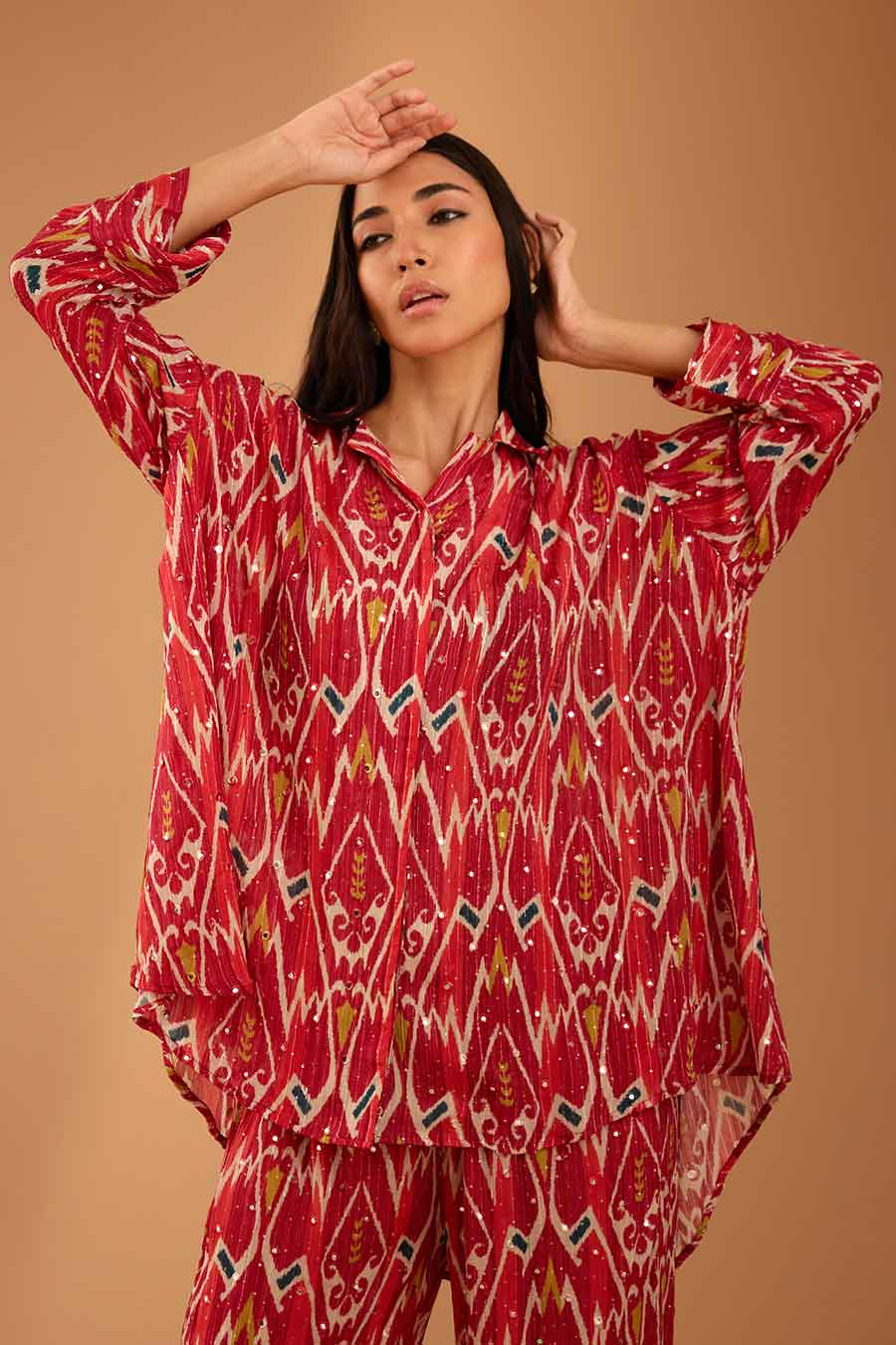 Red Mirror Work MJ Shirt & Pant Set