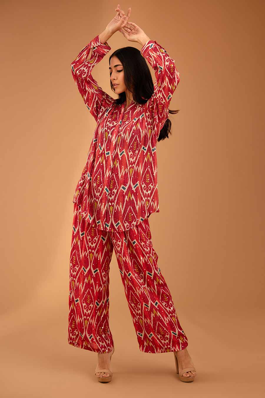 Red Mirror Work Shirt & Pant Set
