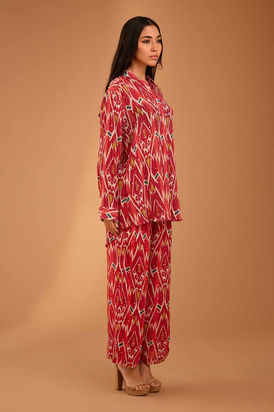Red Mirror Work Shirt & Pant Set