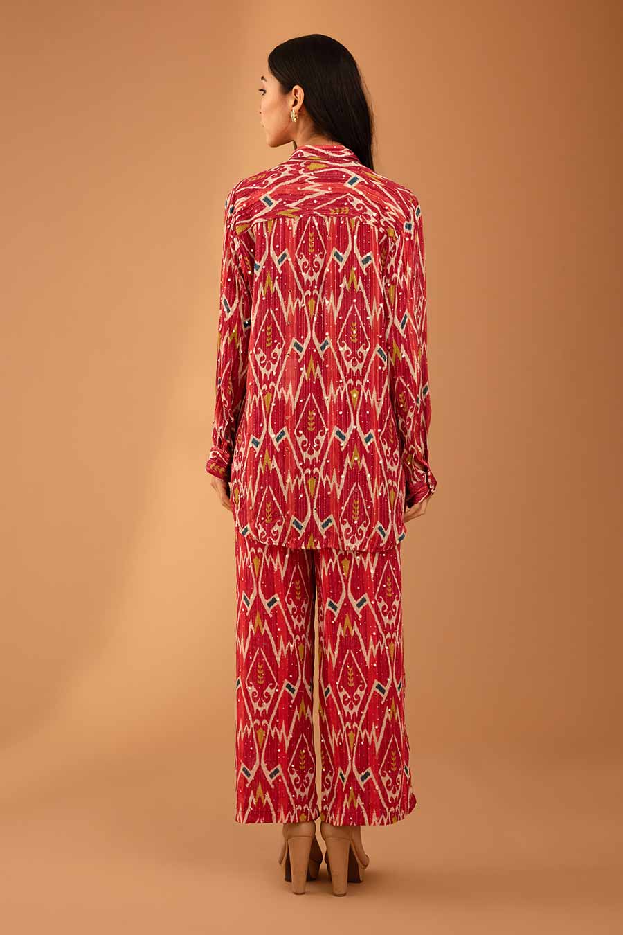 Red Mirror Work Shirt & Pant Set