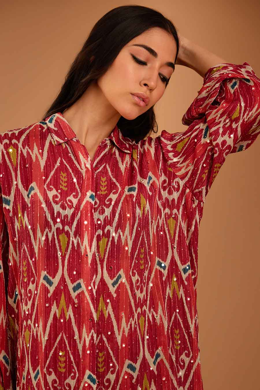 Red Mirror Work Shirt & Pant Set