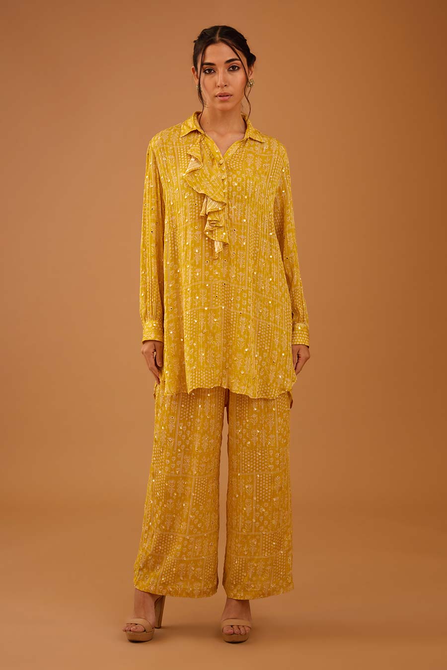 Yellow Mirror Work Bella Shirt & Pant Set