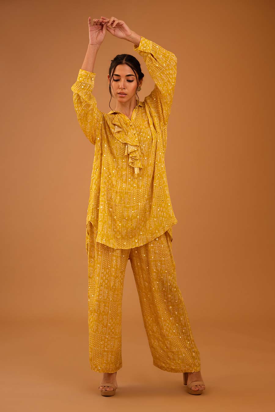 Yellow Mirror Work Bella Shirt & Pant Set