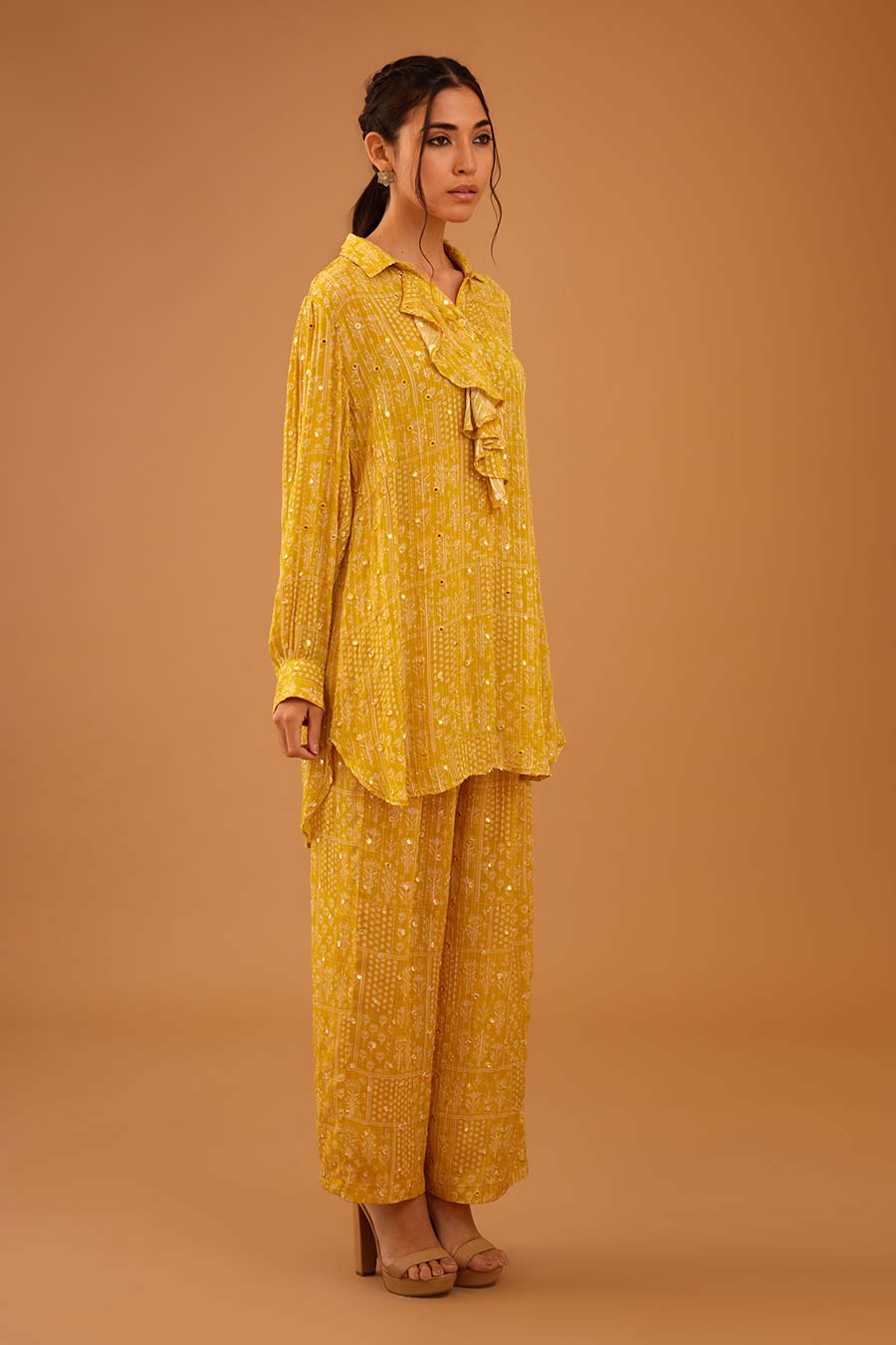 Yellow Mirror Work Bella Shirt & Pant Set