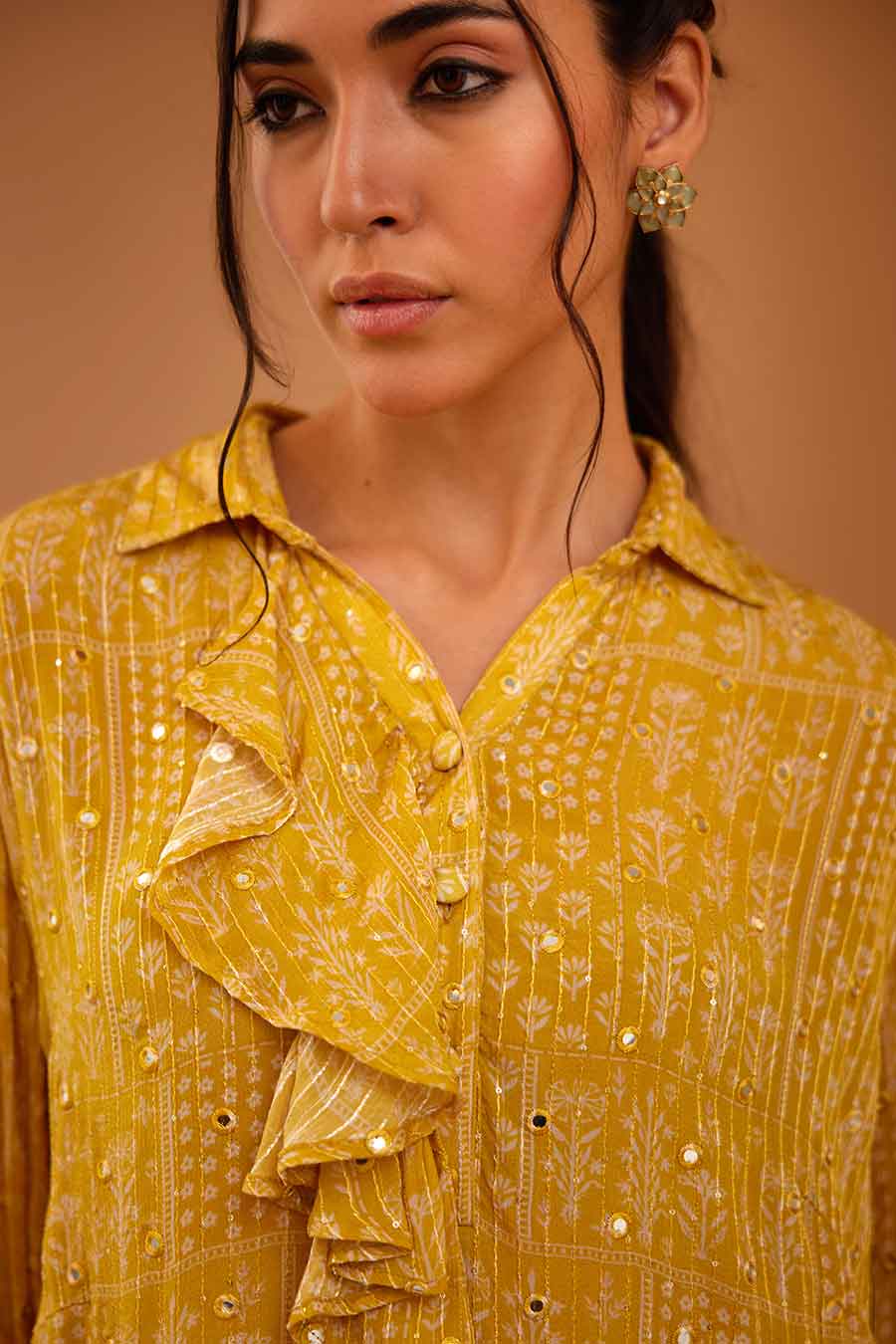 Yellow Mirror Work Bella Shirt & Pant Set