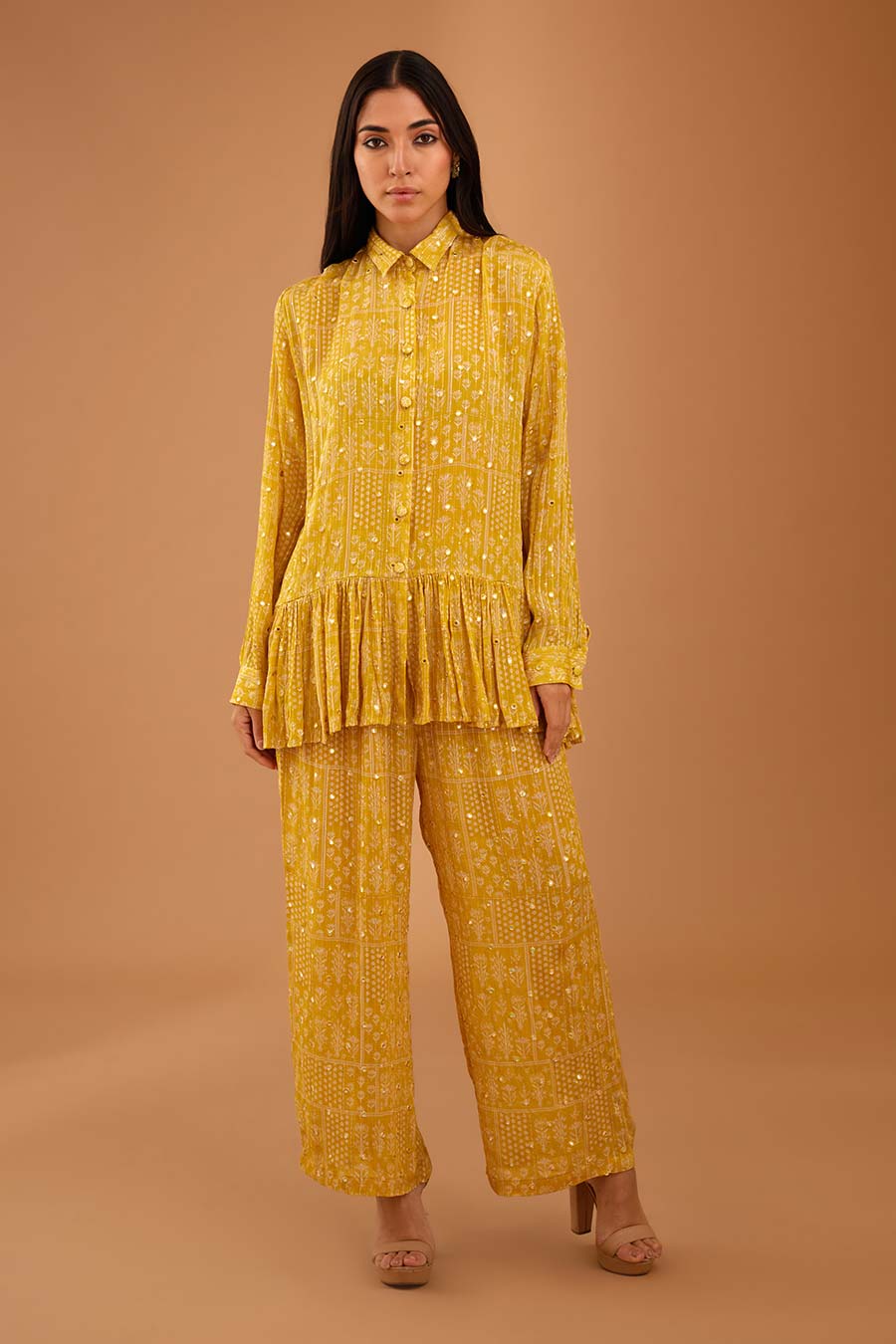 Yellow Mirror Work Emma Top & Pant Set