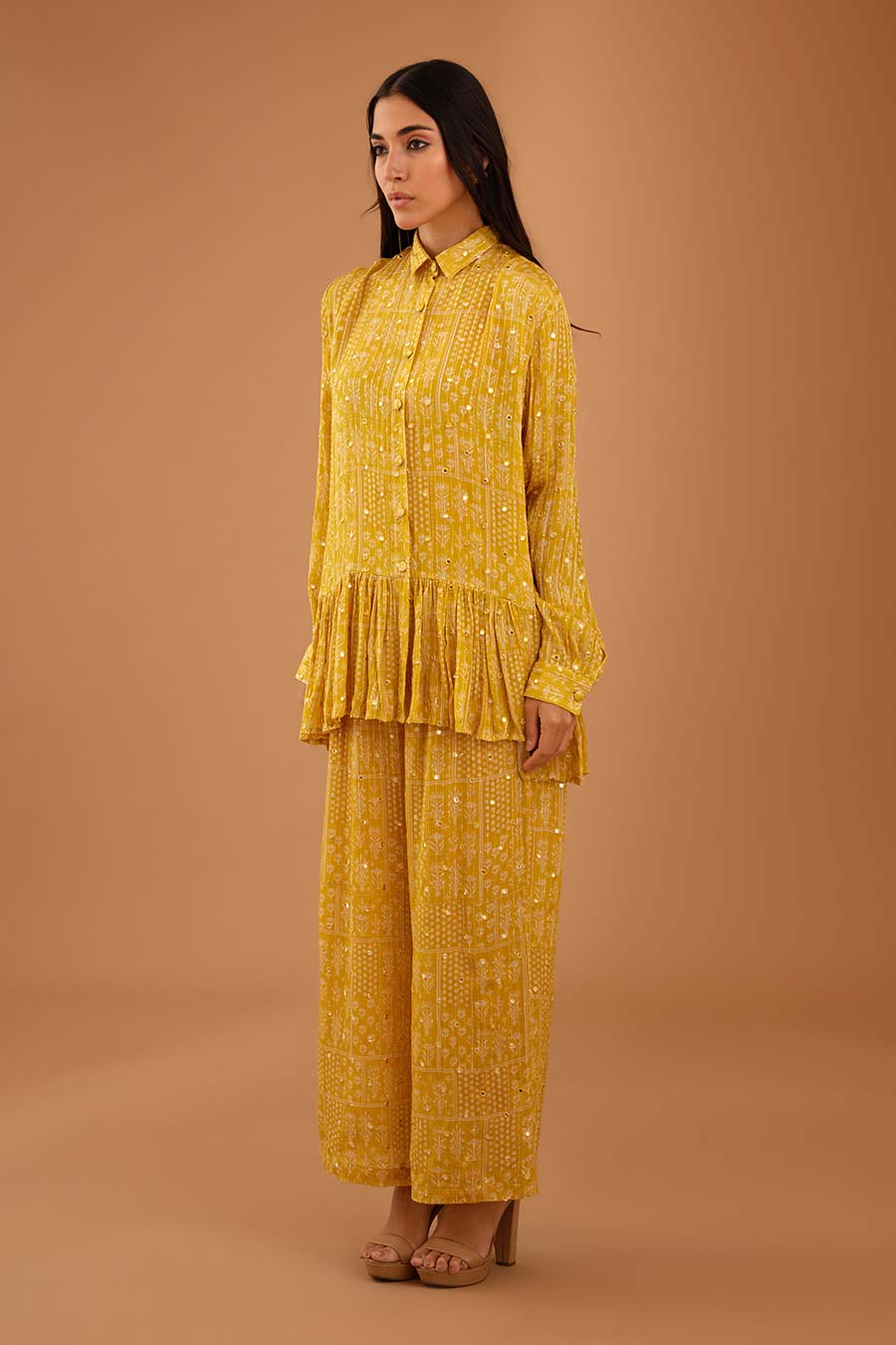 Yellow Mirror Work Emma Top & Pant Set