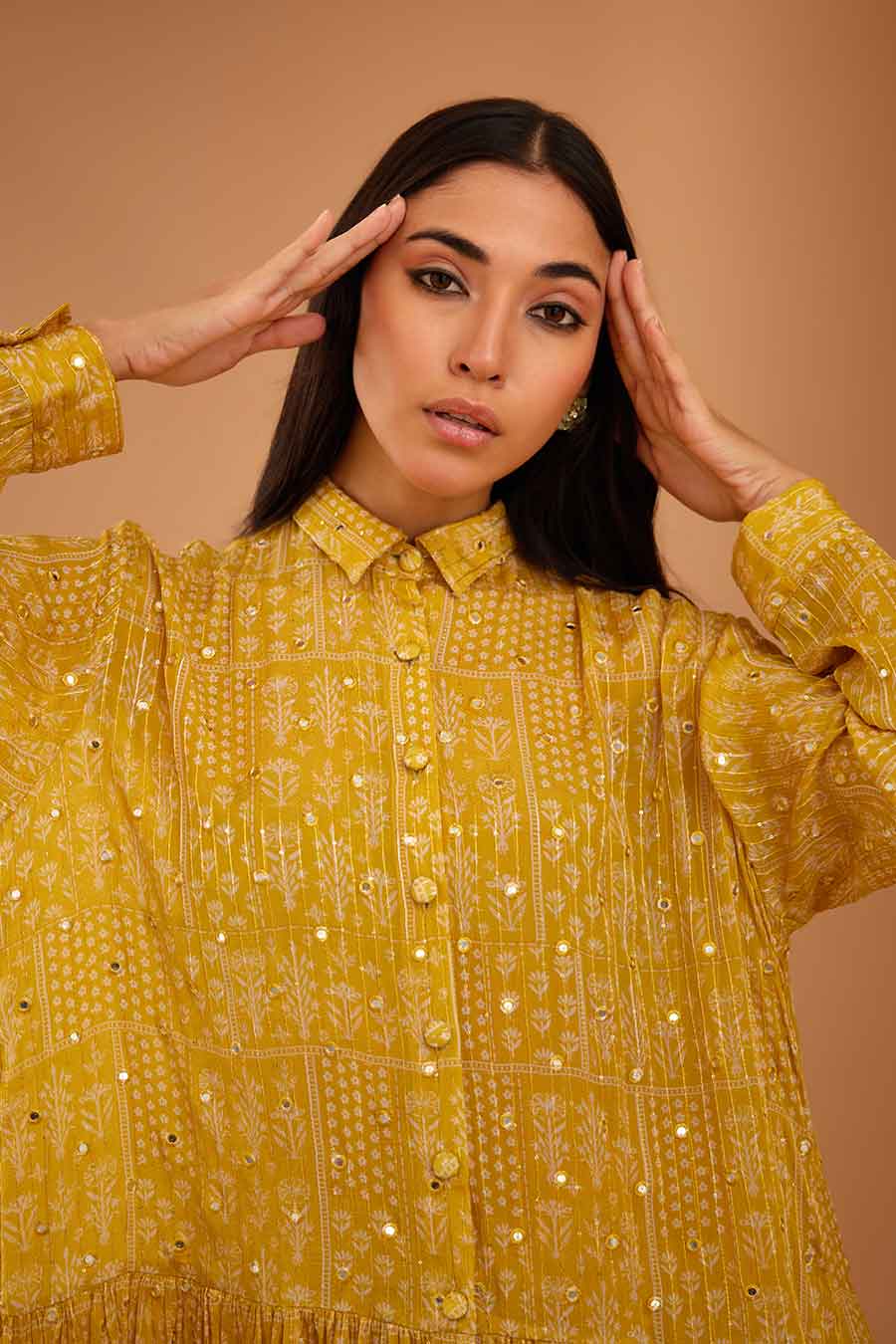 Yellow Mirror Work Emma Top & Pant Set