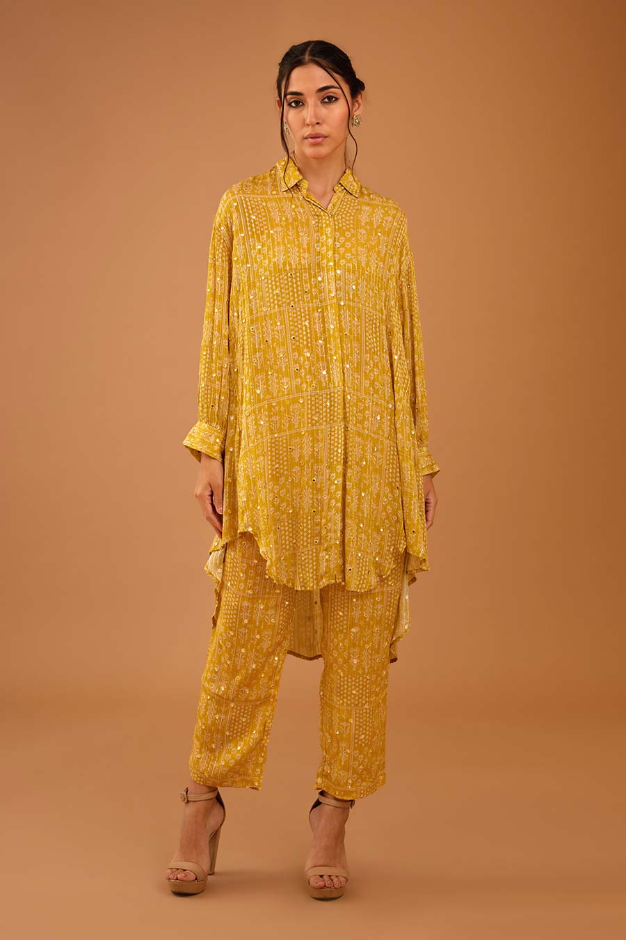 Yellow Mirror Work Indie Shirt & Pant Set