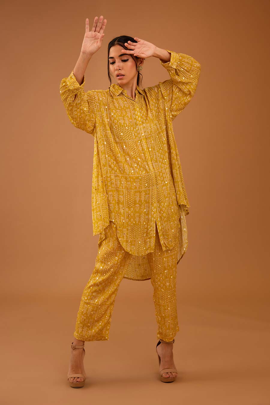 Yellow Mirror Work Indie Shirt & Pant Set