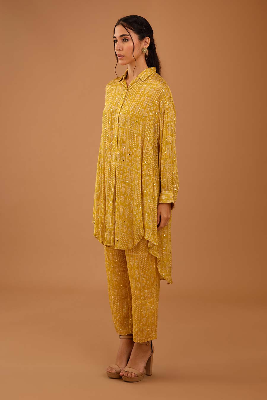 Yellow Mirror Work Indie Shirt & Pant Set