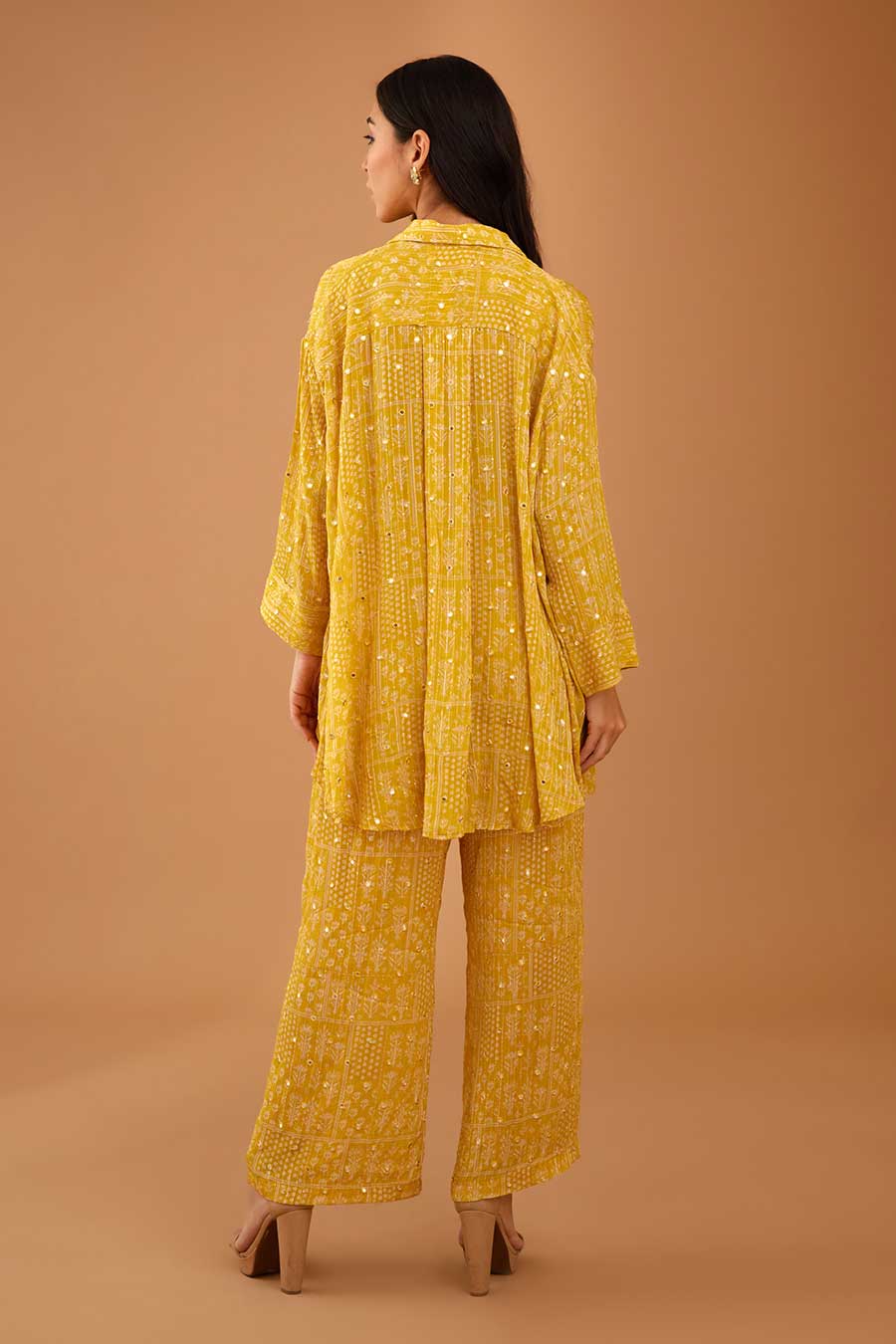 Yellow Mirror Work MJ Shirt & Pant Set