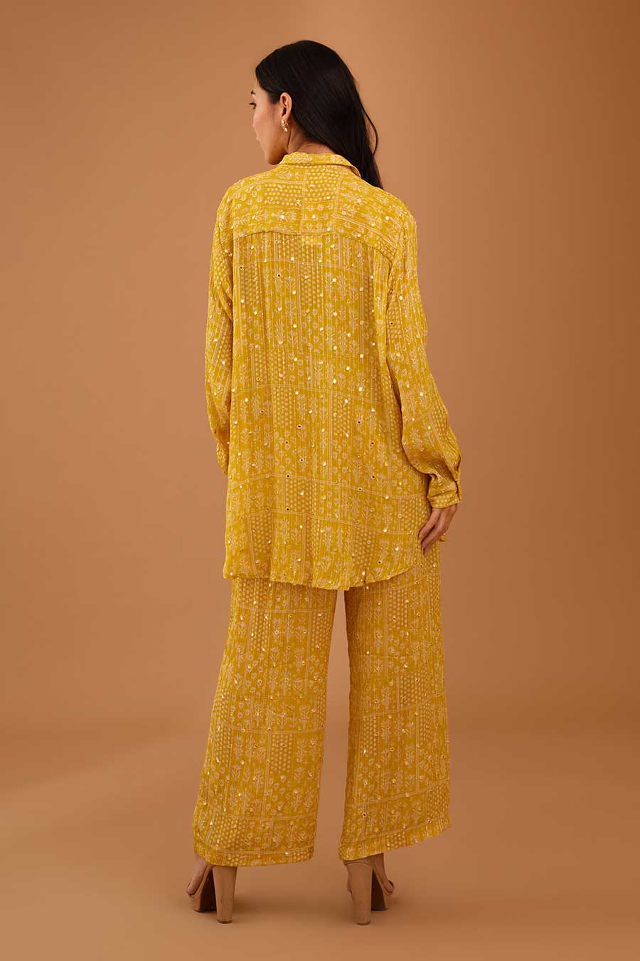 Yellow Mirror Work Shirt & Pant Set