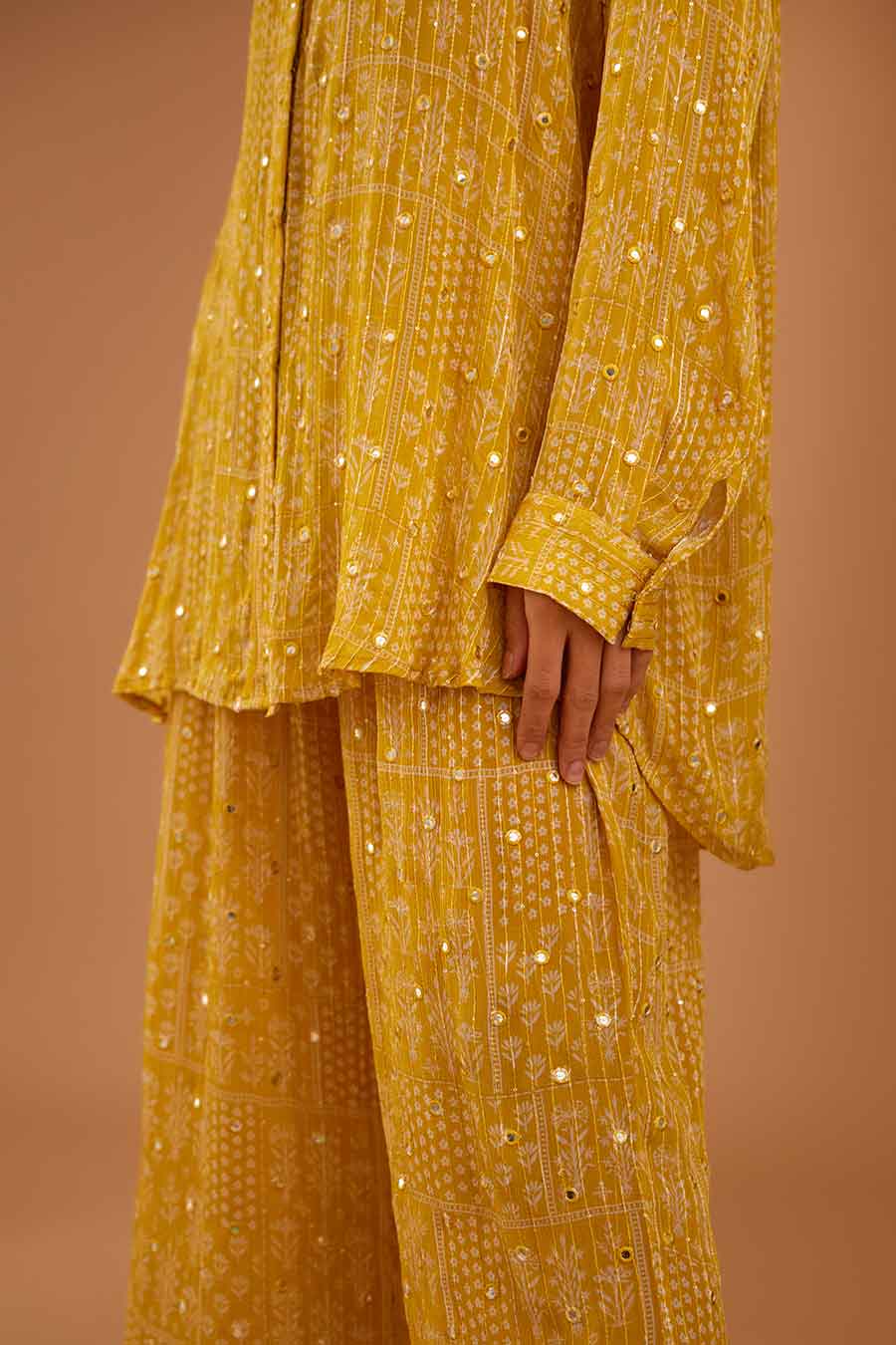 Yellow Mirror Work Shirt & Pant Set