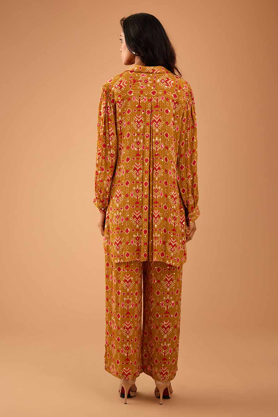 Olive Mirror Work Bella Shirt & Pant Set