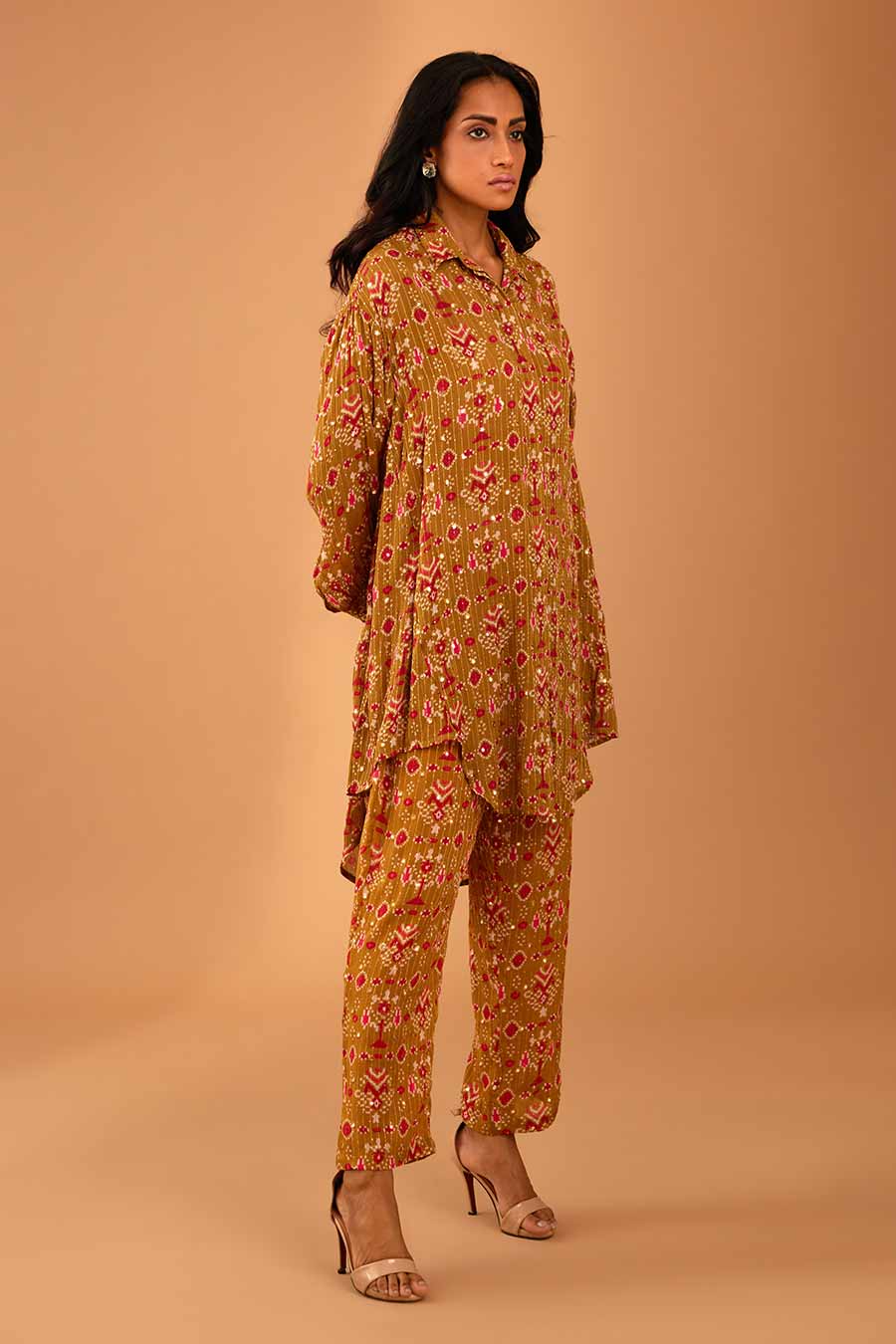 Olive Mirror Work Indie Shirt & Pant Set