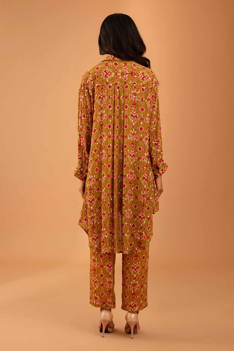 Olive Mirror Work Indie Shirt & Pant Set