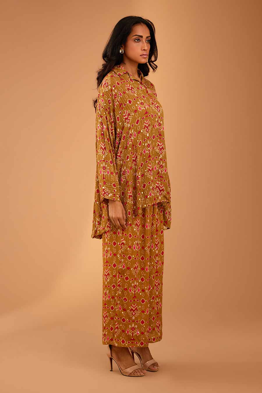 Olive Mirror Work MJ Shirt & Pant Set