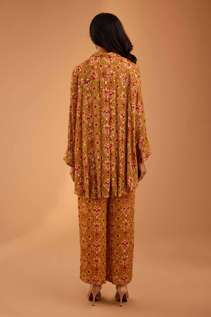 Olive Mirror Work MJ Shirt & Pant Set
