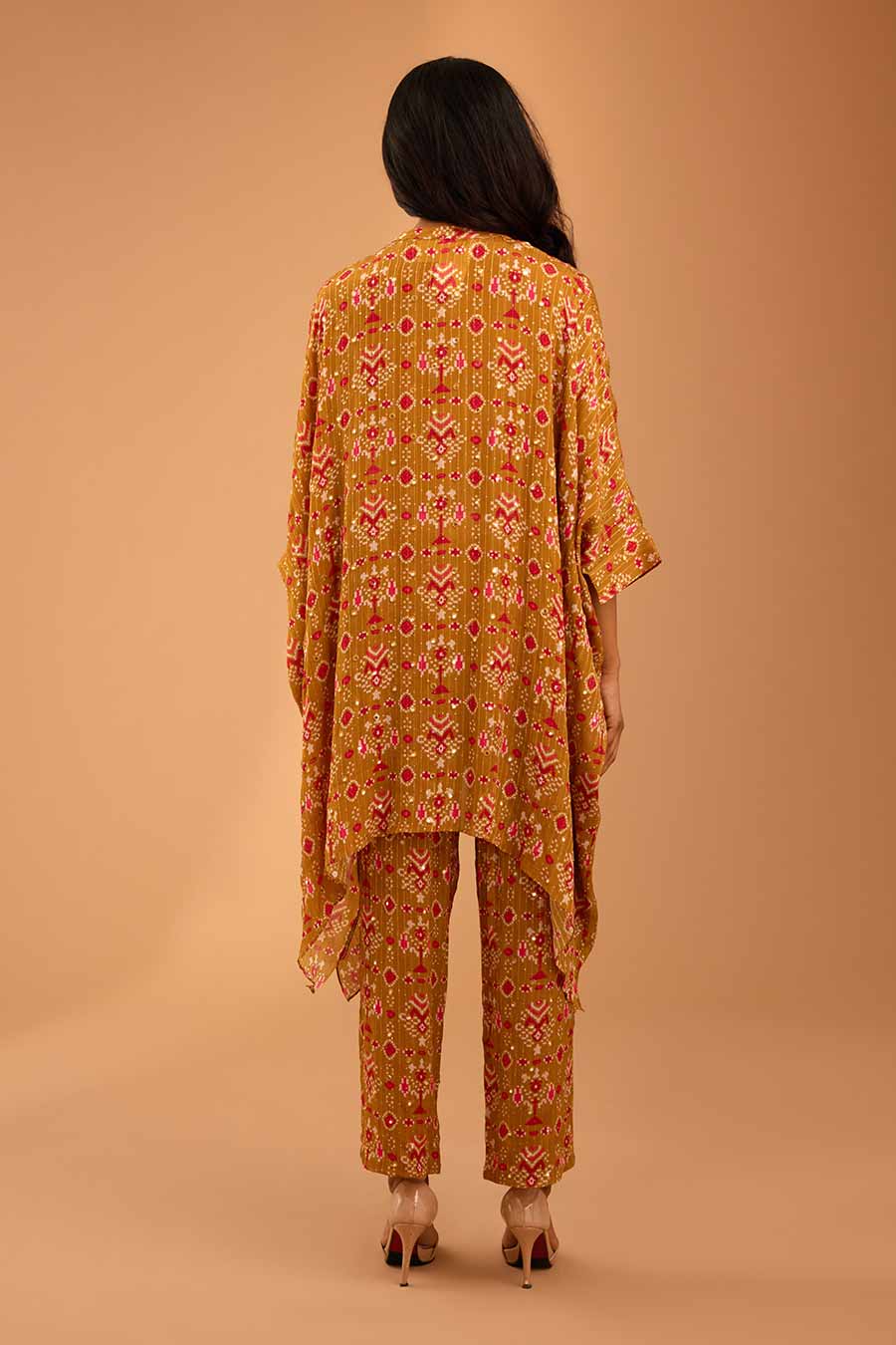 Olive Mirror Work Short Kaftan & Pant Set