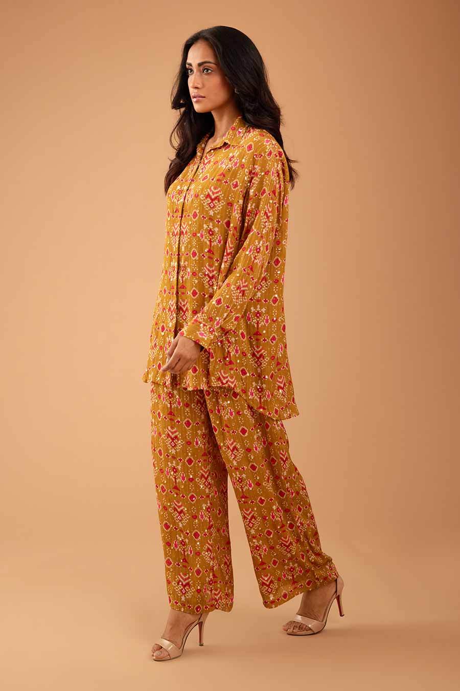 Olive Mirror Work Shirt & Pant Set
