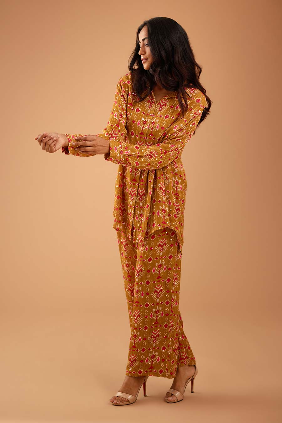 Olive Mirror Work Shirt & Pant Set
