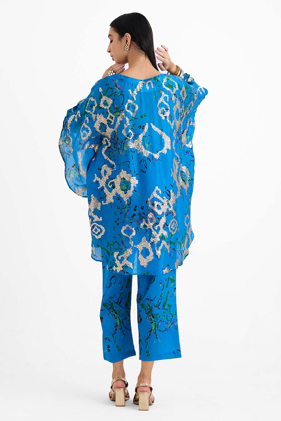 Sequin Embellished Blue Capri Co-Ord Set