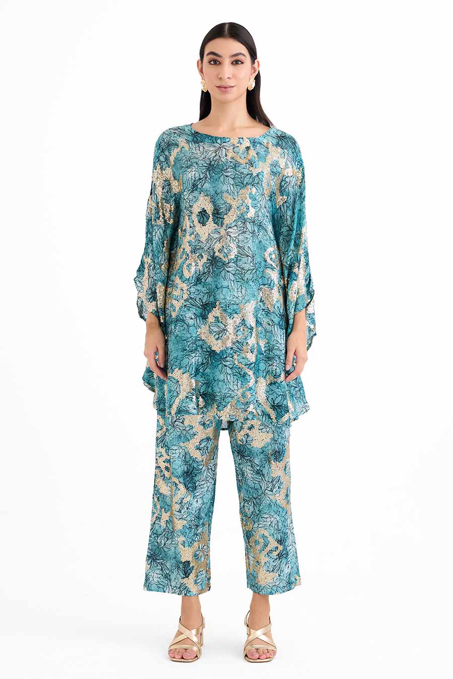 Sequin Embellished Marine Capri Co-Ord Set