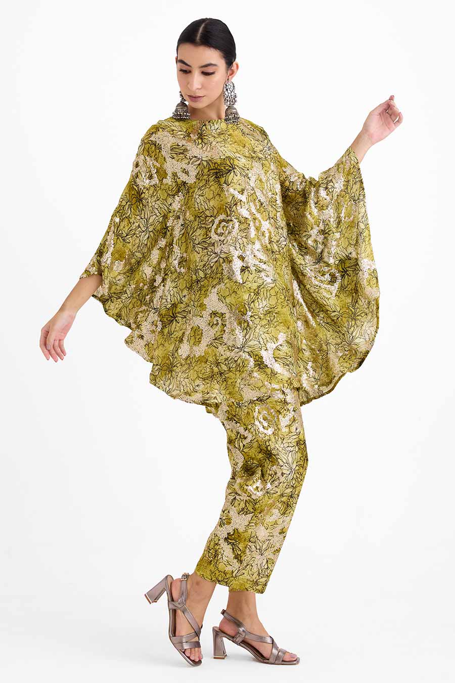 Sequin Embellished Green Capri Co-Ord Set