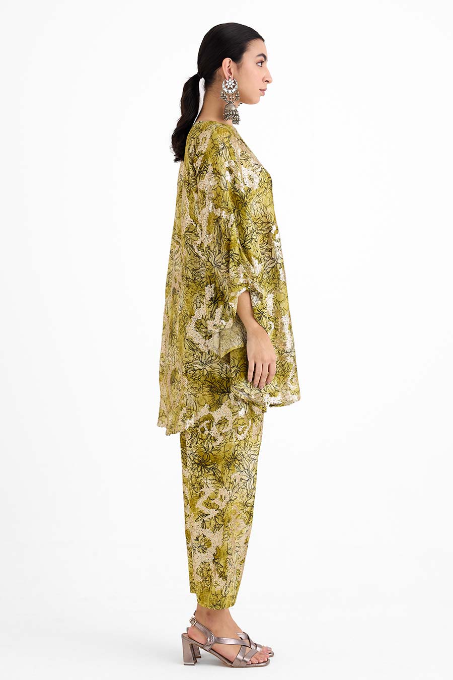Sequin Embellished Green Capri Co-Ord Set