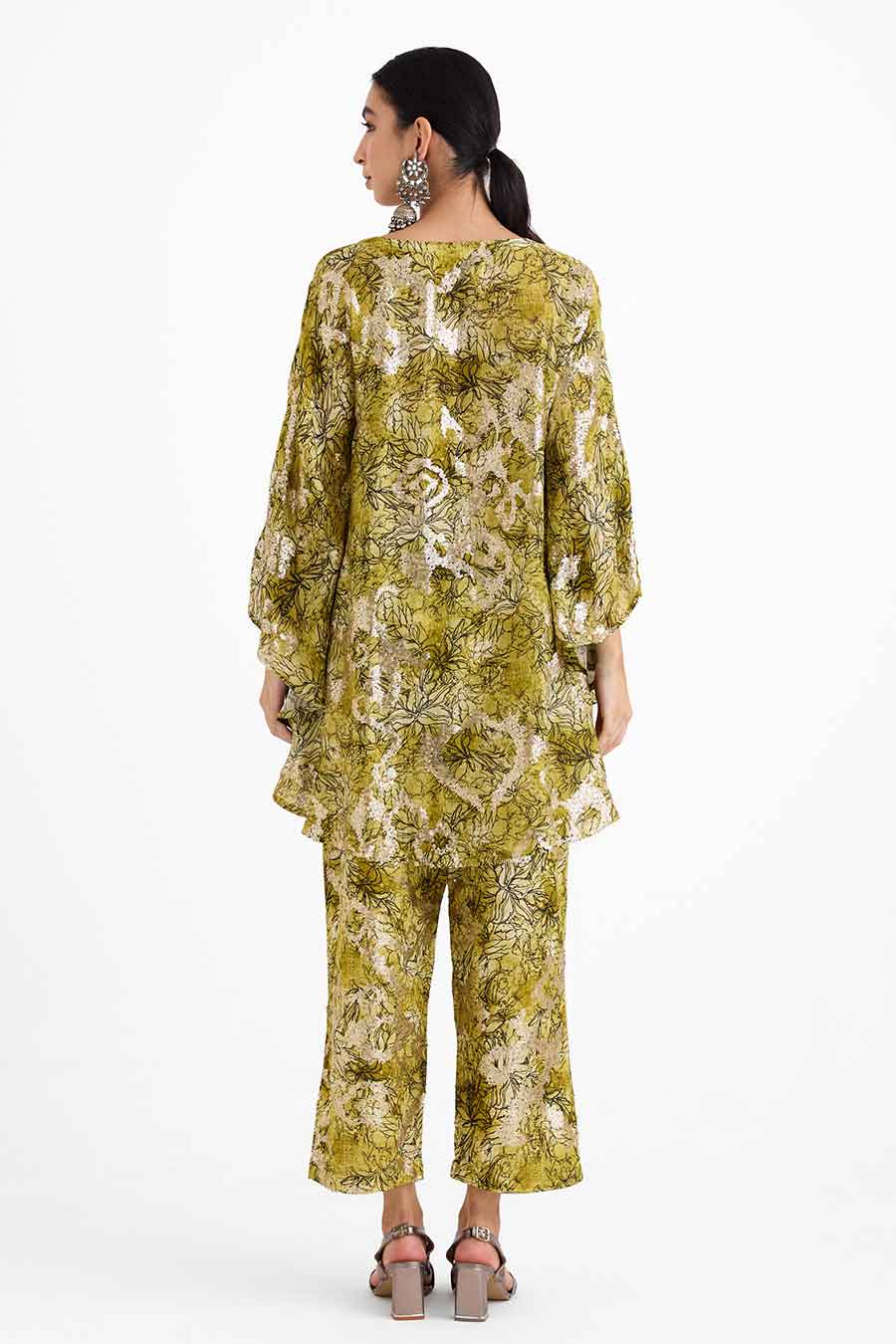 Sequin Embellished Green Capri Co-Ord Set