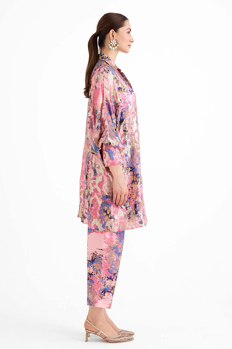 Sequin Embellished Pink Cuff Shirt Co-Ord Set