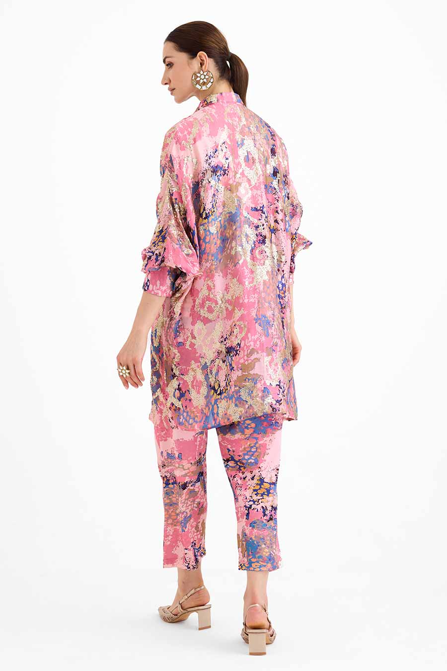 Sequin Embellished Pink Cuff Shirt Co-Ord Set