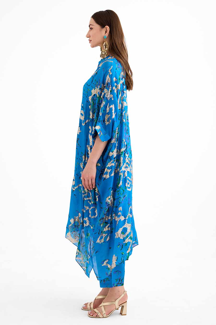 Sequin Embellished Blue Long Kaftan Co-Ord Set