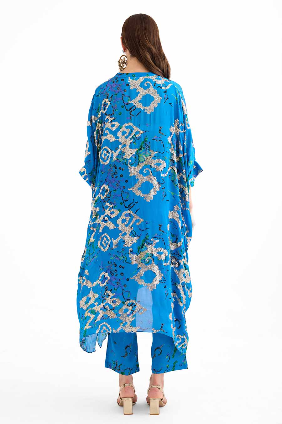 Sequin Embellished Blue Long Kaftan Co-Ord Set