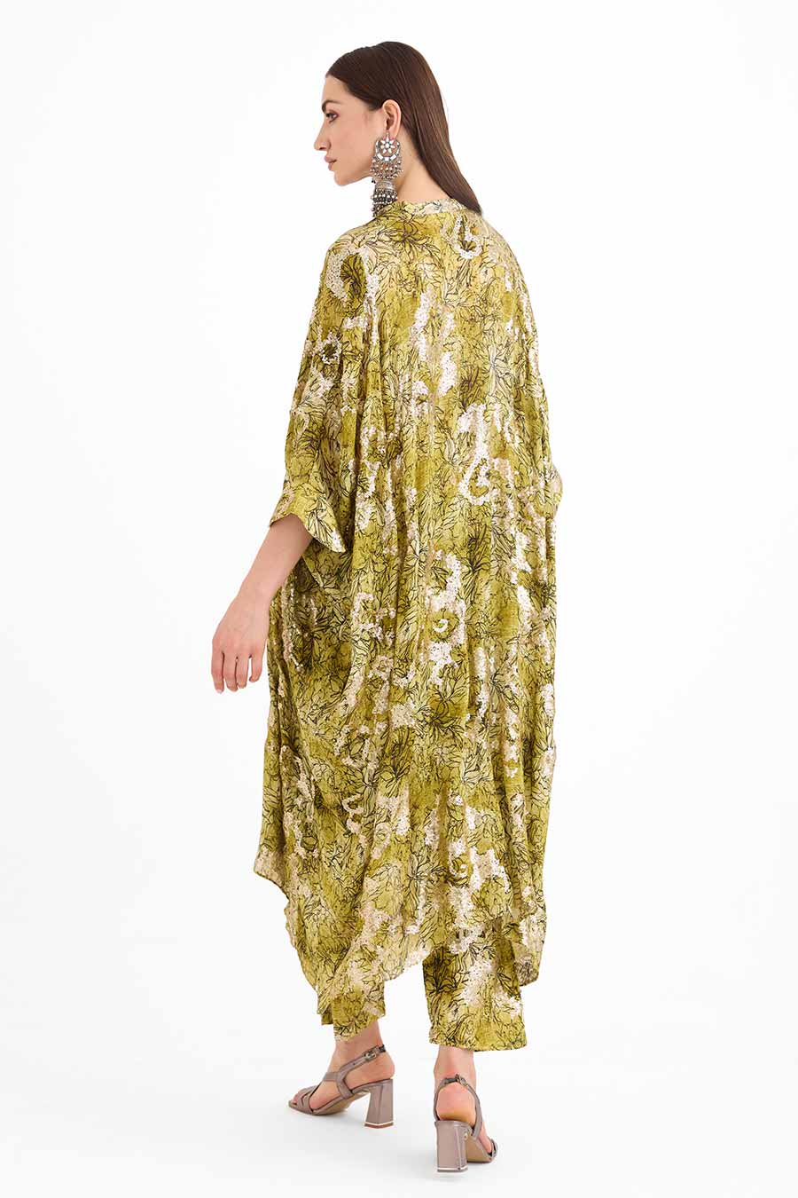 Sequin Embellished Green Long Kaftan Co-Ord Set