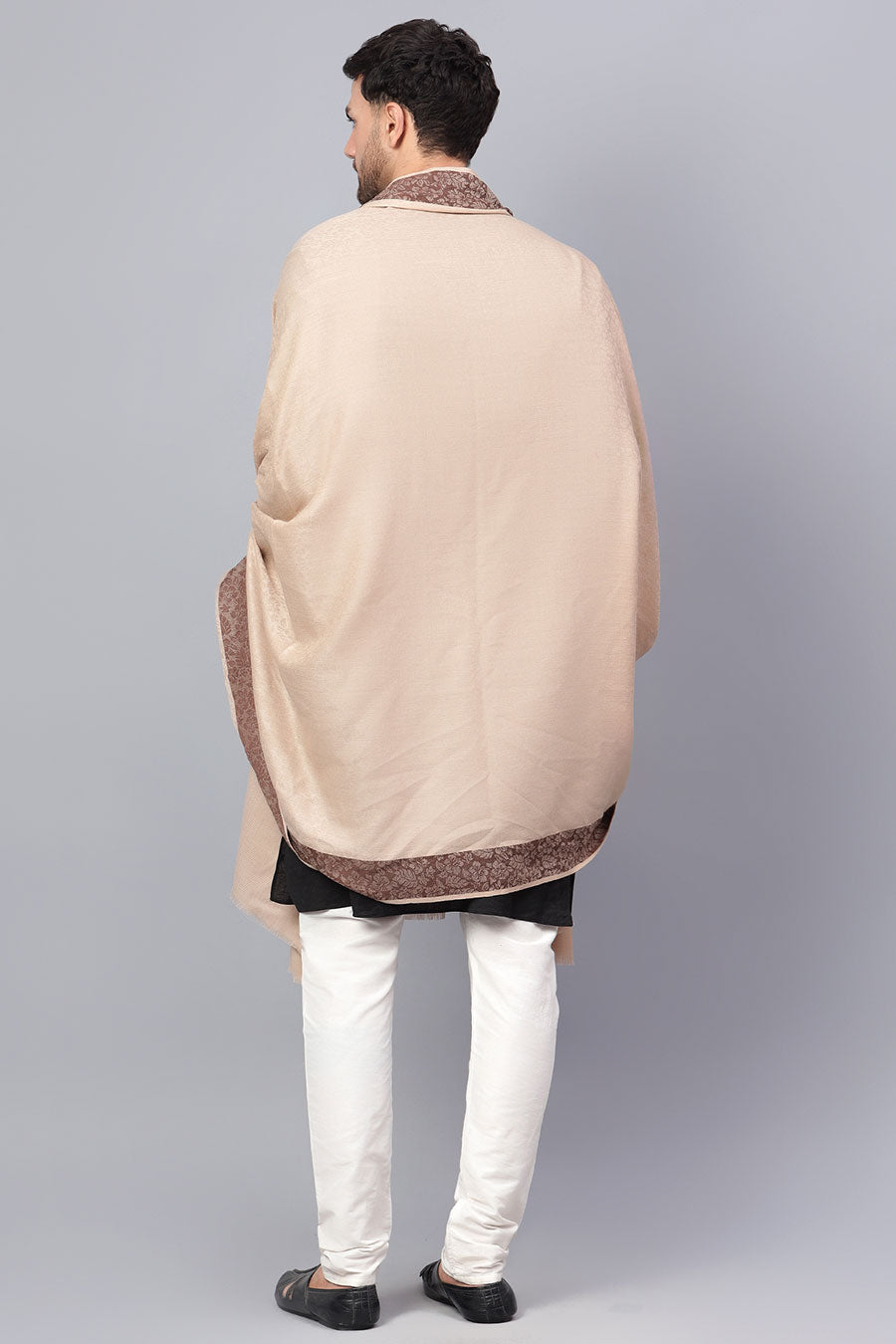 Beige Self Textured Fine Wool Shawl