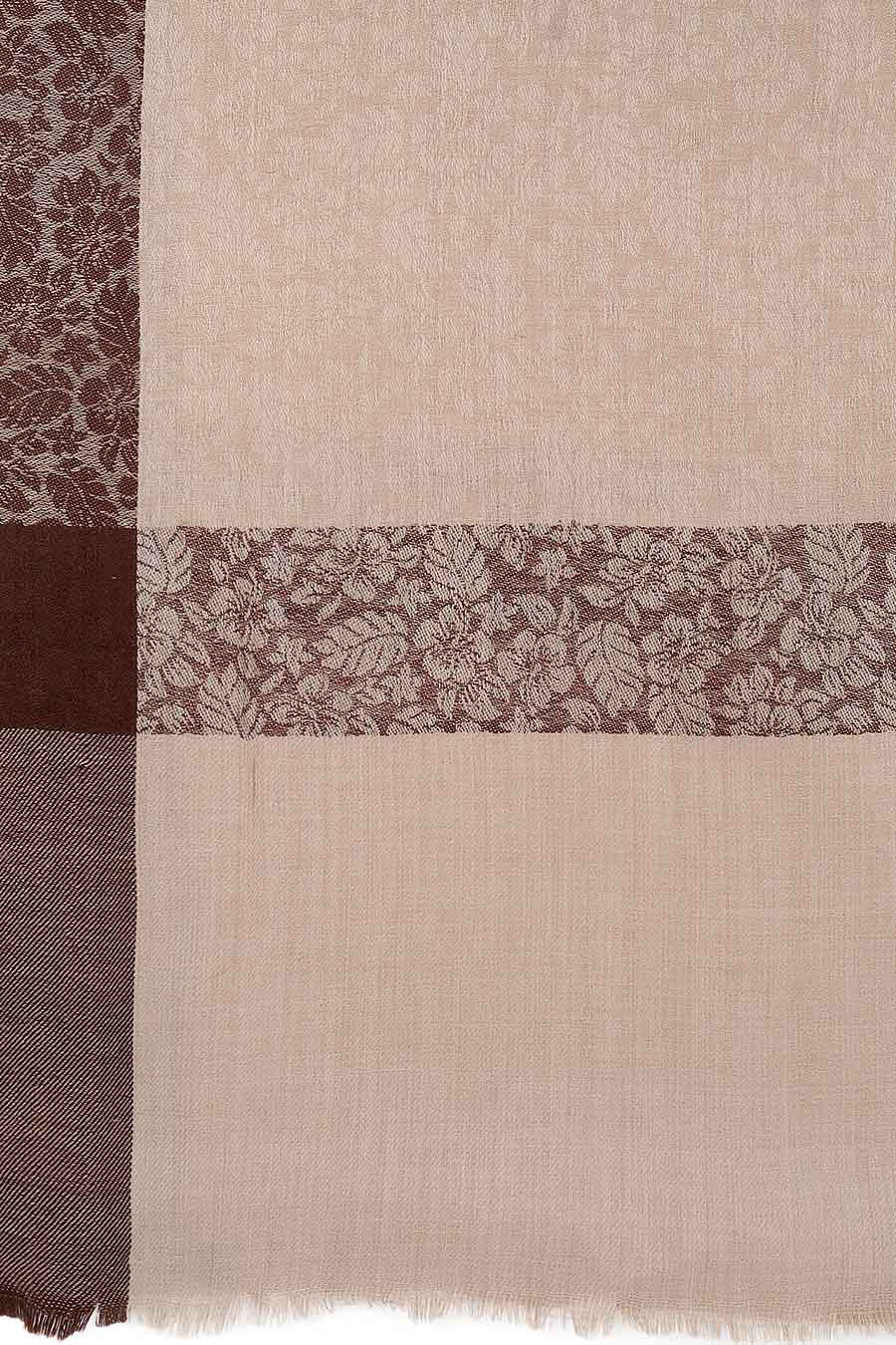 Beige Self Textured Fine Wool Shawl